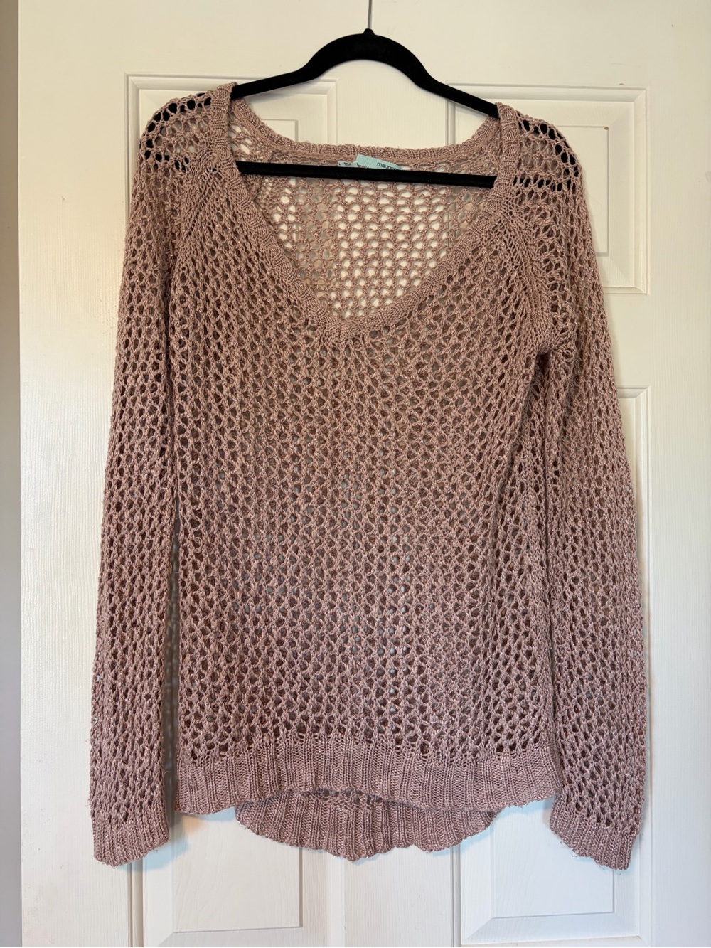Maurices Open-Weave V-Neck Sweater in Dusty Rose